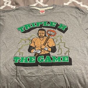 HOMAGE Triple H Gray and Green Sports Graphic Tee